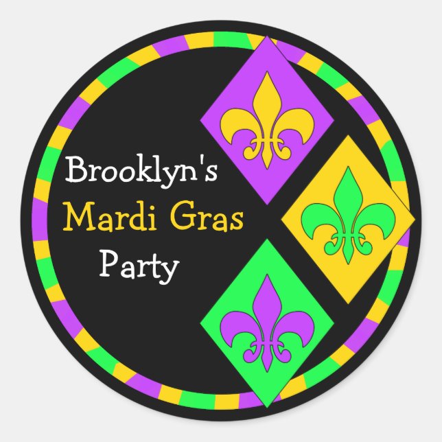 Cute Mardi Gras Theme Name Party Seal (Front)
