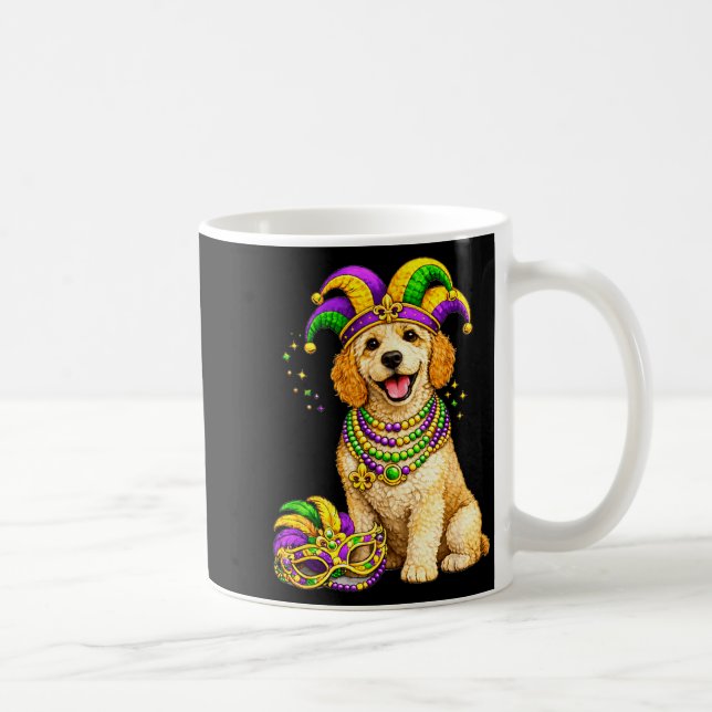 Cute Mardi Gras Themed Labradoodle Dog  Coffee Mug (Right)