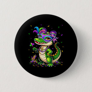 Cute Mardigator Mardi Gras Alligator Costume Girl  Button