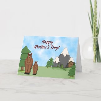 Cute Mare, Foal and Mountains Mother's Day Horse Card