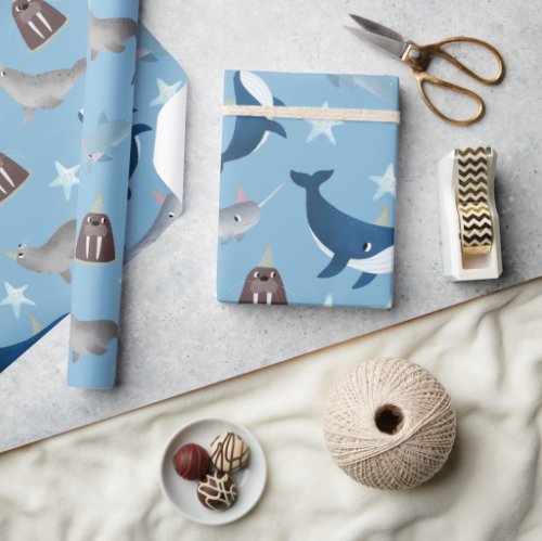 Cute marine animals wrapping paper