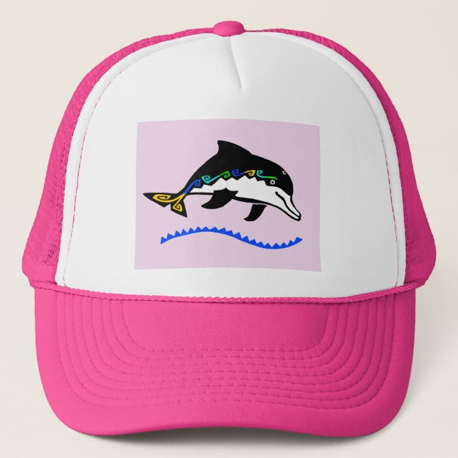 Cute Marine DOLPHIN - Ocean wildlife - Pink Trucker Hat (Front)
