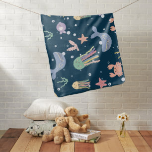 Cute Marine Life Seamless Pattern Baby Blanket