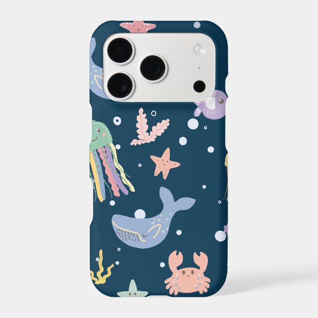 Cute Marine Life Seamless Pattern Iphone Case (Back)