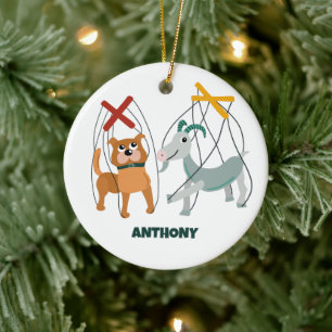 Cute Marionette Puppets Puppeteers Personalized Ceramic Ornament