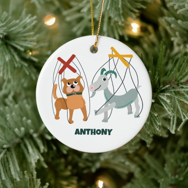 Cute Marionette Puppets Puppeteers Personalized Ceramic Ornament (Tree)