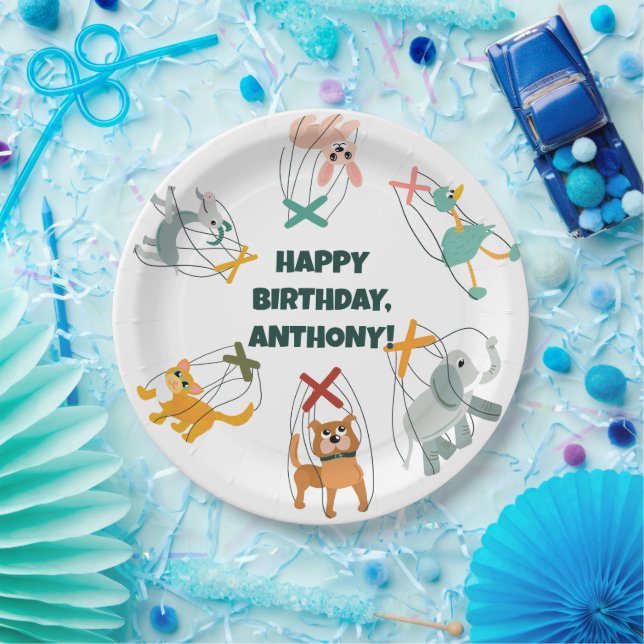 Cute Marionettes Puppet Show Themed Kids Birthday Paper Plates (Party)