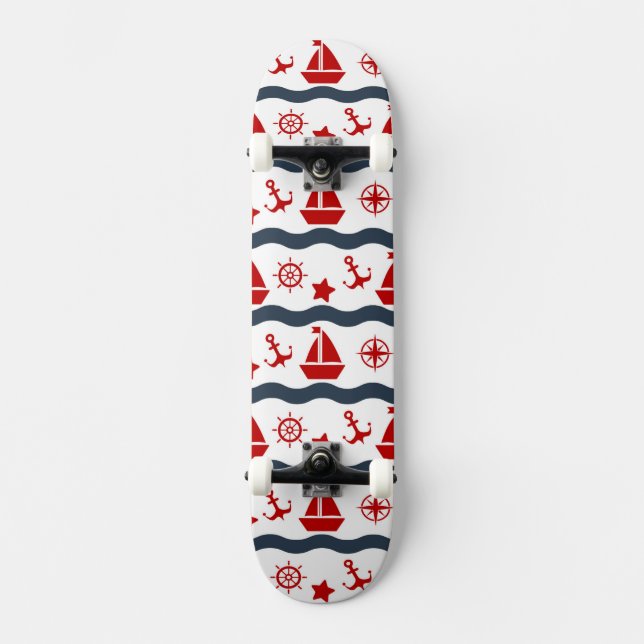 Cute Maritime Pattern Skateboard Deck (Front)