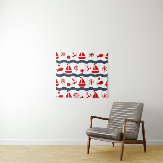 Cute Maritime Pattern Tapestry (In Situ (Horizontal))