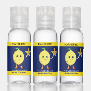 Cute marketing lemon, editable text & star logo hand sanitizer