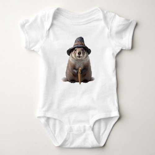 Cute marmot wearing a witch baby bodysuit