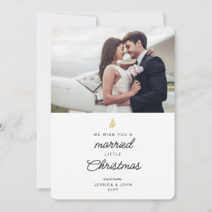 Cute Married Little Christmas 2 Photo Wedding Thank You Card