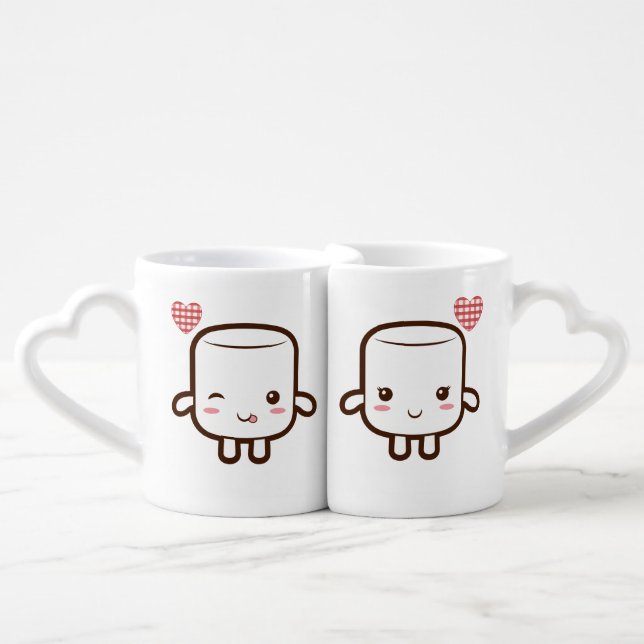 Cute Marshmallow couple Coffee Mug Set (Front Nesting)