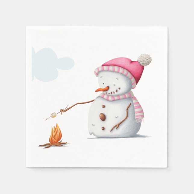 Cute Marshmallows Snowman Winter Napkins (Front)