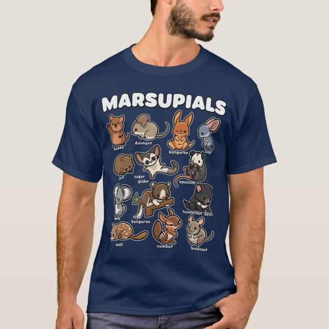 Cute Marsupials Animal Collection Funny Cartoon Wi T-Shirt (Front)