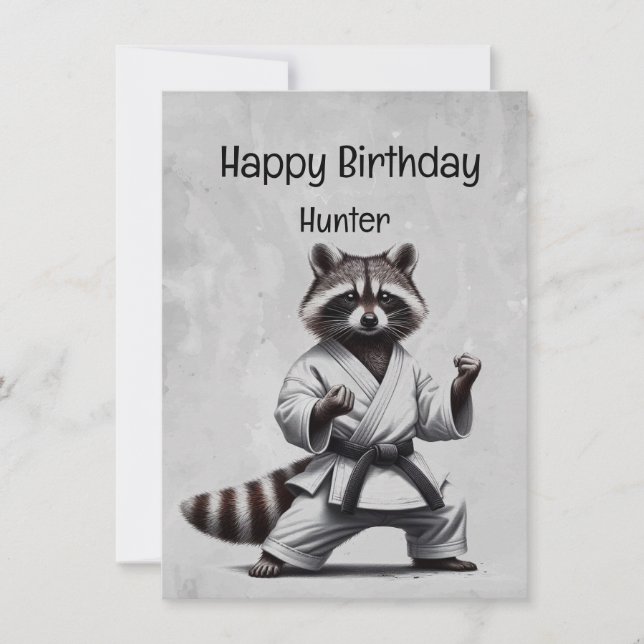 Cute Martial Arts Raccoon Custom Birthday Card (Front)