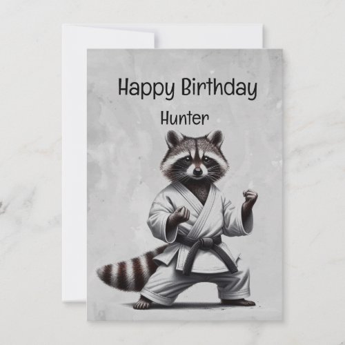 Cute Martial Arts Raccoon Custom Birthday Card