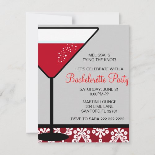 Cute Martini Bachelorette Party Invitation