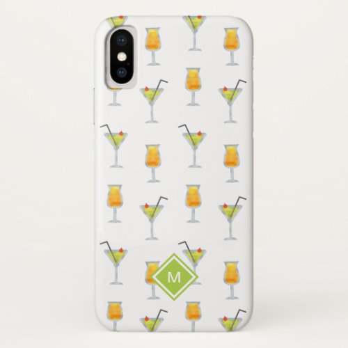 Cute Martinis and Cocktails Pattern with Monogram iPhone X Case