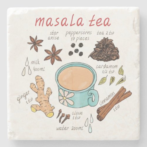 Cute Masala Tea Ingredients Coaster for Tea Lovers