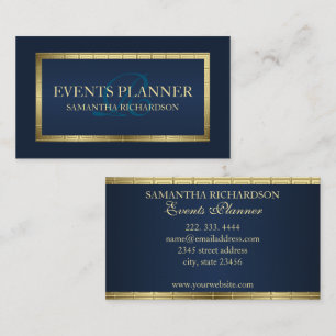 Cute Masculine Modern Navy Blue And Gold Geometric Business Card