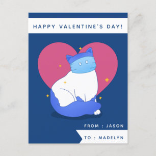 Cute Masked Cat Funny Classroom Kids Valentine Day Postcard