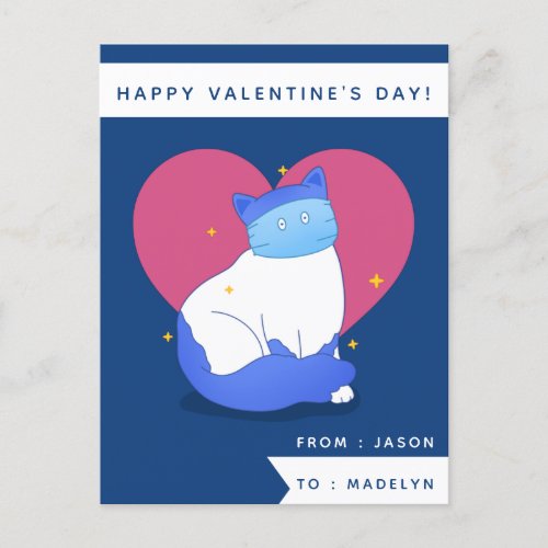 Cute Masked Cat Funny Classroom Kids Valentine Day Postcard