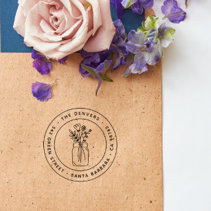 Cute Mason Jar Flowers Simple Round Return Address Self-inking Stamp