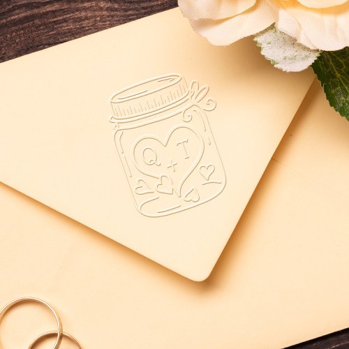 Cute Mason Jar Hearts Couples Wedding Monogram Embosser
