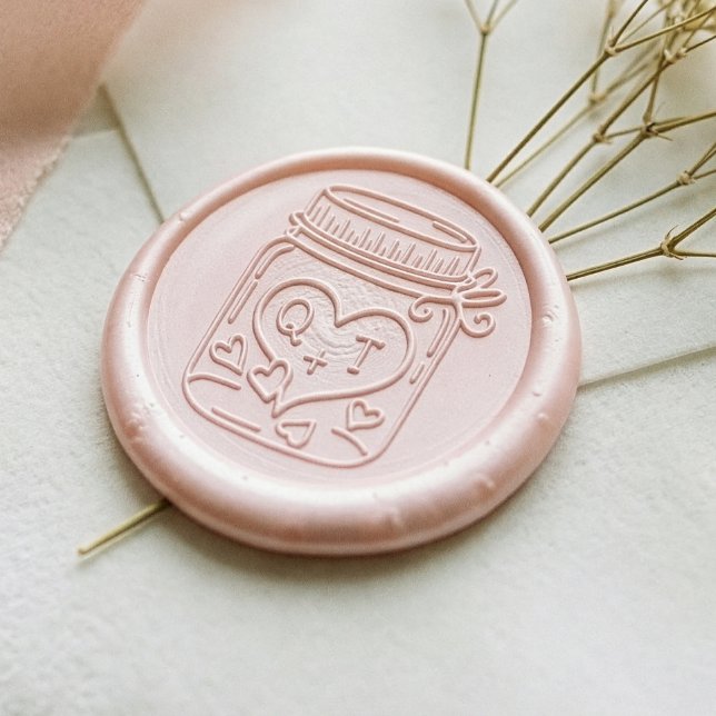 Cute Mason Jar Hearts Couple's Wedding Monogram Wax Seal Stamp (Cute Mason Jar Hearts Couple's Wedding Monogram Wax Seal Stamp)