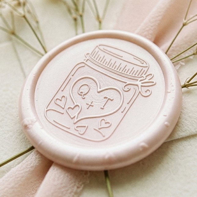 Cute Mason Jar Hearts Couple's Wedding Monogram Wax Seal Sticker (Cute Mason Jar Hearts Couple's Wedding Monogram Wax Seal Sticker)