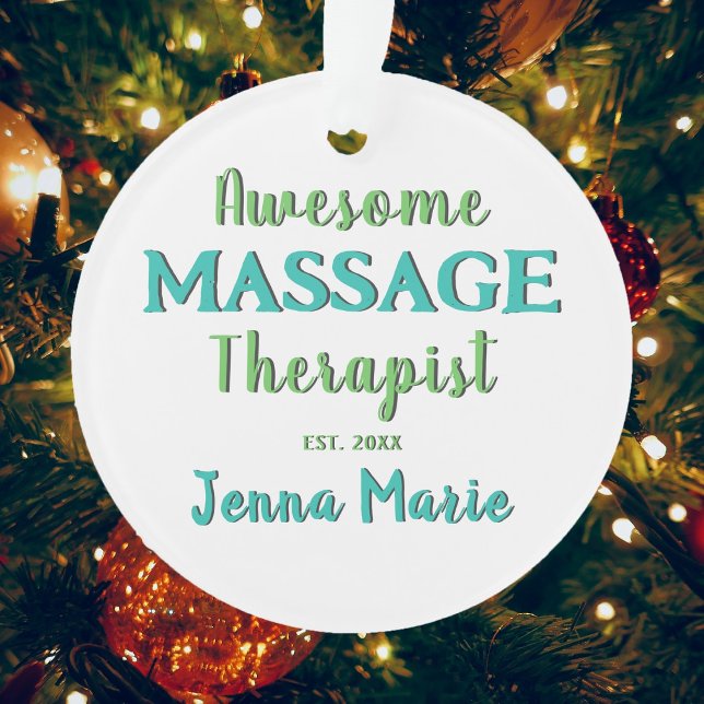 Cute Massage Therapist Teal Green Design Ornament (Awesome Massage Therapist Customized Ornament)