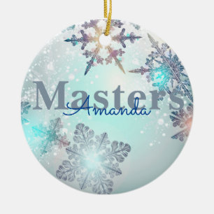 Cute Masters Graduation Personalized Name Blue Ceramic Ornament