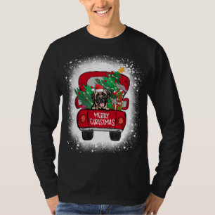 Cute Mastiff Dog Red Truck Merry Christmas Bleache T-Shirt