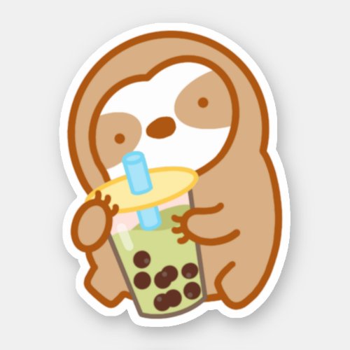 Cute Matcha Boba Milk Tea Sloth  Sticker
