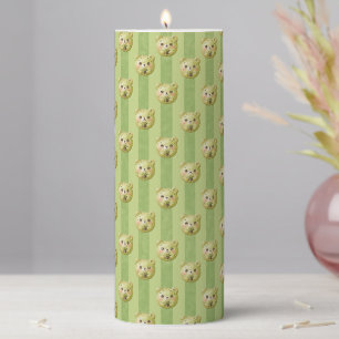 Cute Matcha Green Teddy Bear and Stripe Pillar Candle