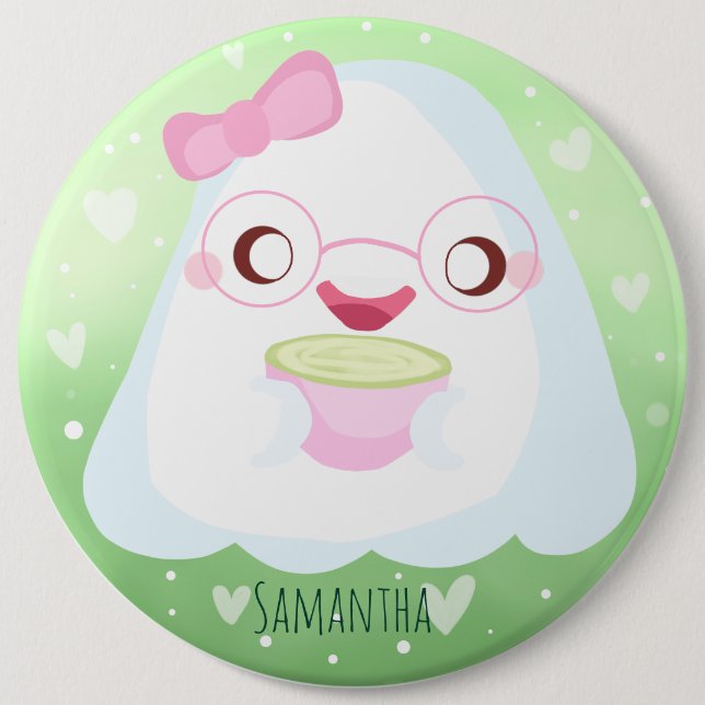 Cute Matcha Latte Ghost Button (Front)