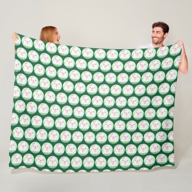 Cute Matcha Latte Ghost Fleece Blanket (In Situ)
