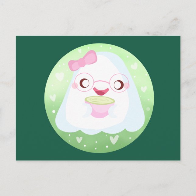 Cute Matcha Latte Ghost Postcard (Front)