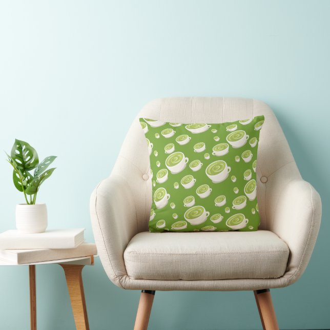 Cute Matcha Latte Pattern in love Throw Pillow (Chair)