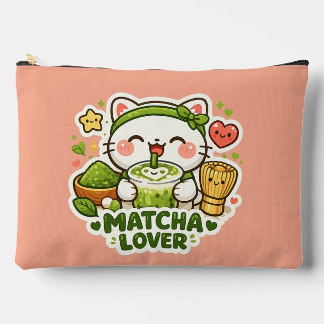 Cute Matcha Lover Cat Accessory Pouch (Front)
