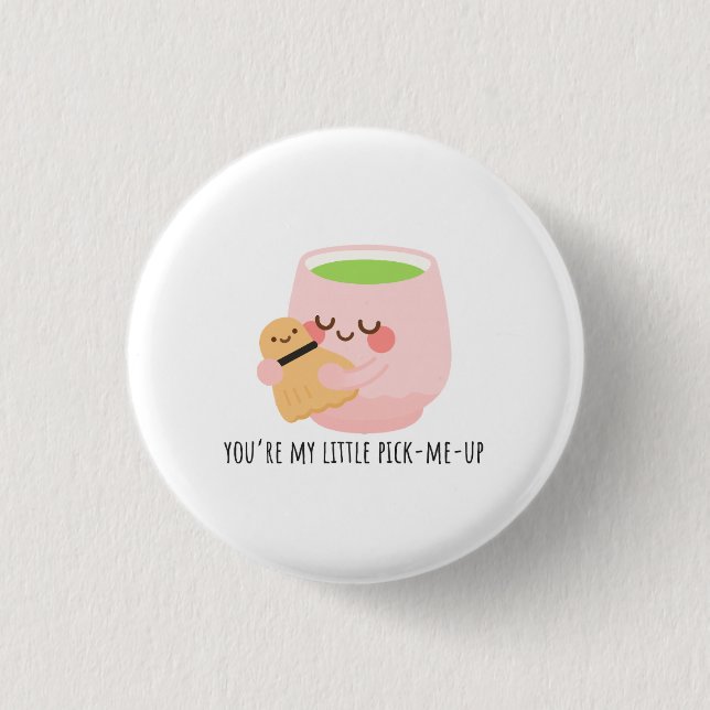 Cute Matcha Tea Hug Illustration Button (Front)