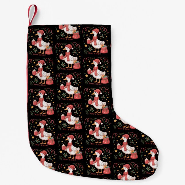 Cute Matching Christmas Goose Funny Family Ducks  Small Christmas Stocking (Front)