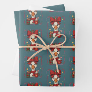 Cute Matching Christmas Goose Funny Family Ducks  Wrapping Paper Sheets