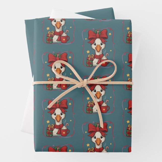 Cute Matching Christmas Goose Funny Family Ducks  Wrapping Paper Sheets (In situ)