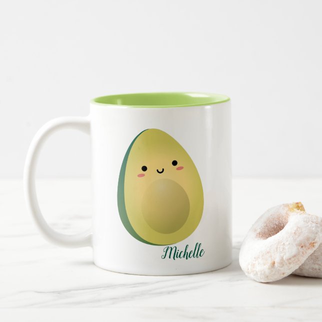 Cute Matching Couple Avocados Funny Lets Avocuddle Two-Tone Coffee Mug (With Donut)