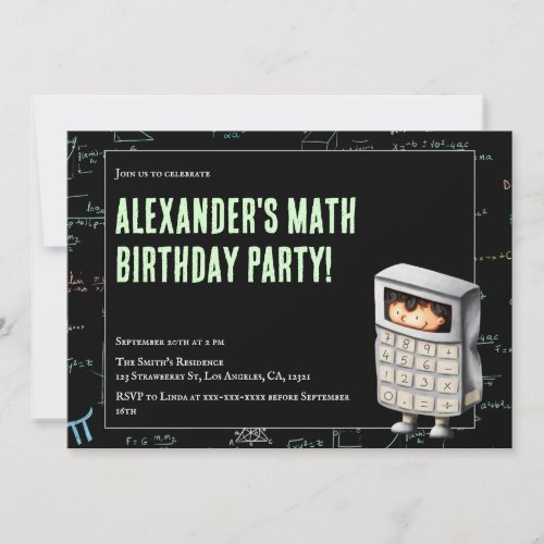 Cute Math Formulas Birthday Party Invitation