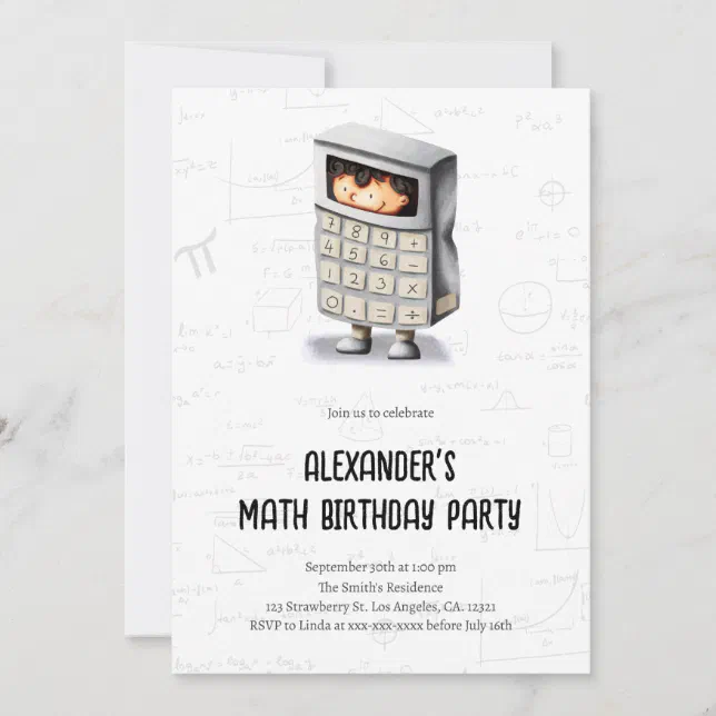 Cute Math Formulas Calculator Birthday Party Invitation | Zazzle