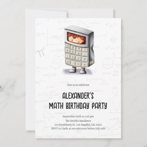 Cute Math Formulas Pattern Kids Birthday Party Invitation