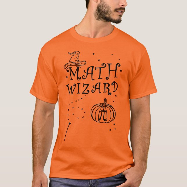 Cute Math Wizard Pumpkin Pi Pie Teacher Halloween T-Shirt (Front)